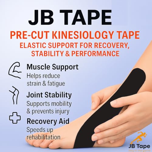 JB Tape Kinesiology Tape, Black, 80 Precut 10-Inch Strips, 4 Rolls - color: Black Jet