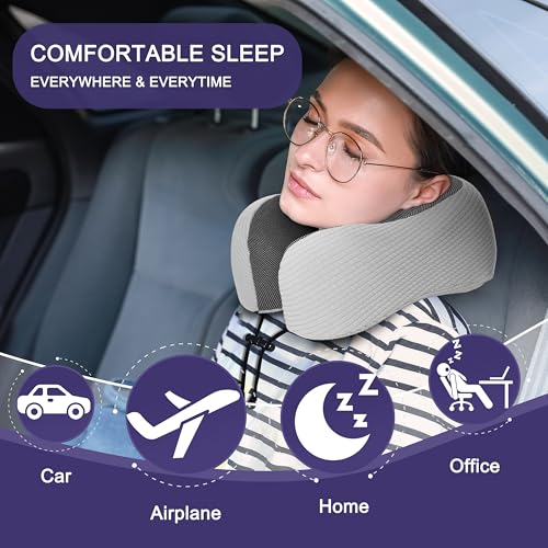 napfun Neck Pillow for Travel, Memory Foam Airplane Pillow, Mist Gray - color: Mist Gray