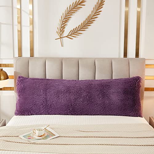 JAUXIO Faux Fur Fluffy Body Pillow Cover Luxury Shaggy Plush Decorative Solid Body Pillowcase, Ultra Soft and Cozy Zipper Closure 21 x 54 Inches, Purple - color: Purple