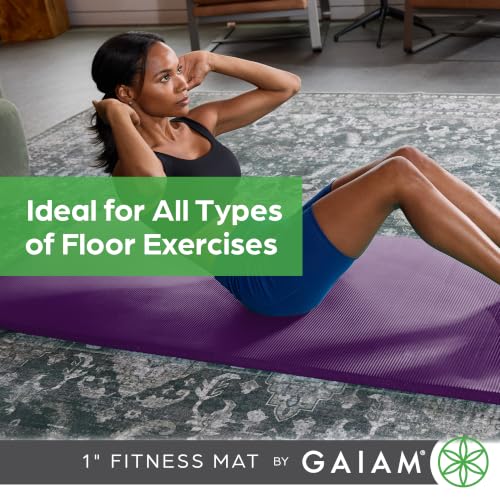 Gaiam Thick Yoga Mat, Exercise & Fitness Mat with Easy-Cinch Carrying Strap - color: Purple, size: 1"