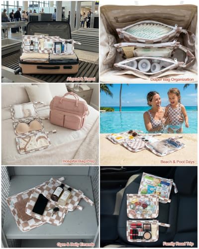 babygoal TSA Approved Light Pink Plaid Clear Travel Organizer Bags 3 Pack - color: Light Pink Plaid