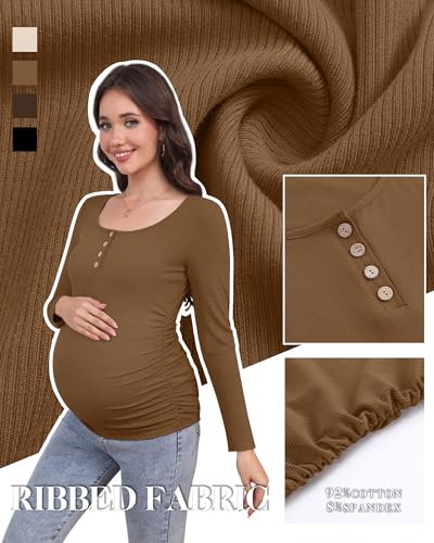 4 Pack Maternity Long Sleeve Shirts Pregnancy Tops - color: Black, Coffee, Brown, Apricot, size: Small