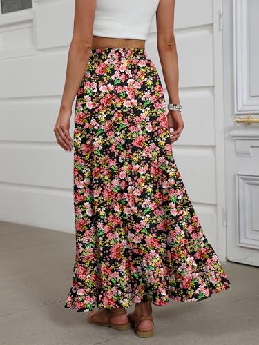 ANRABESS Women’s Summer Flowy Maxi Skirts with Pockets - color: Floral Black Red, size: Small