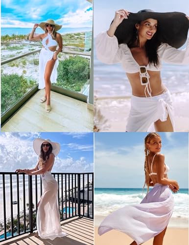 Ekouaer Women Sarong Swimsuit Beach Chiffon Bikini Wraps Sheer Coverups - color: 1-white