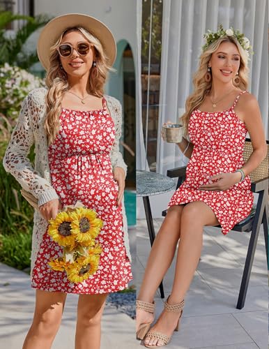 Ekouaer Womens Nursing Dress Summer Breastfeeding Maternity Clothes - color: Red Daisy Floral, size: Medium