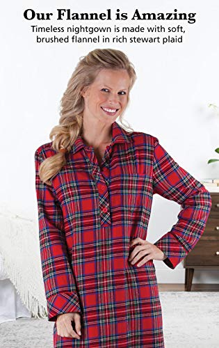 PajamaGram Long Flannel Nightgown - Women Nightgown, Plaid - color: Red, size: X-Small