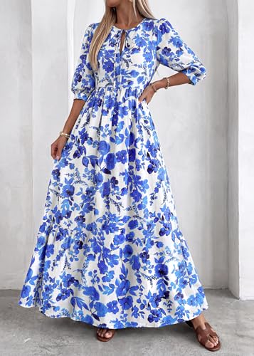 KIRUNDO Maxi Dresses for Women 2026 3/4 Sleeve Summer Dress - color: Blue, size: Medium