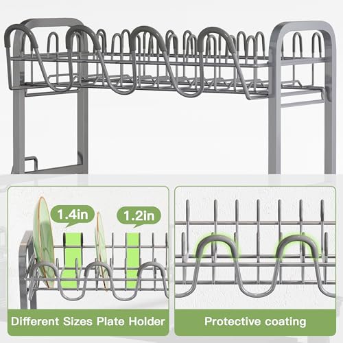 BOOSINY 2 Tier Stainless Steel Dish Drying Rack for Kitchen Counter - color: Silver, size: 10.8" D x 14.7" W x 15.9" H