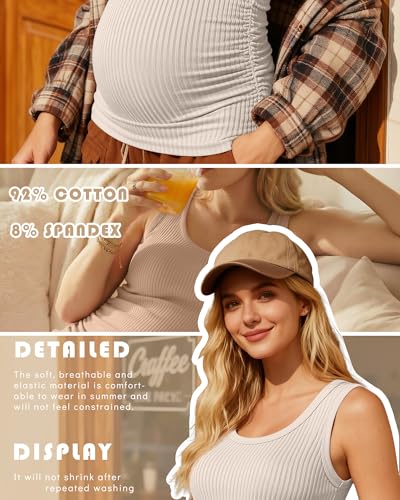 Ficerd 4 Pack Women's Maternity Tank Cotton Tops - color: Black, Coffee, Khaki, Apricot, size: XX-Large