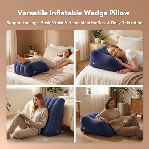Inflatable Leg Elevation Pillow for Sleeping, Blood Circulation - color: Blue
