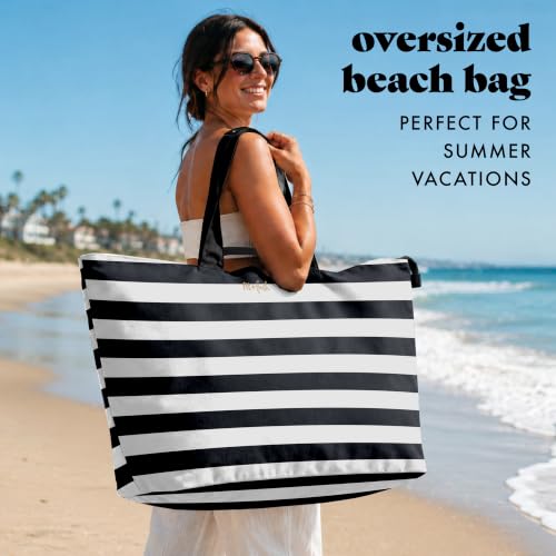 Fit & Fresh All The Things XL Beach Bag for Women, Oversized Travel Tote - color: Black & White Stripe