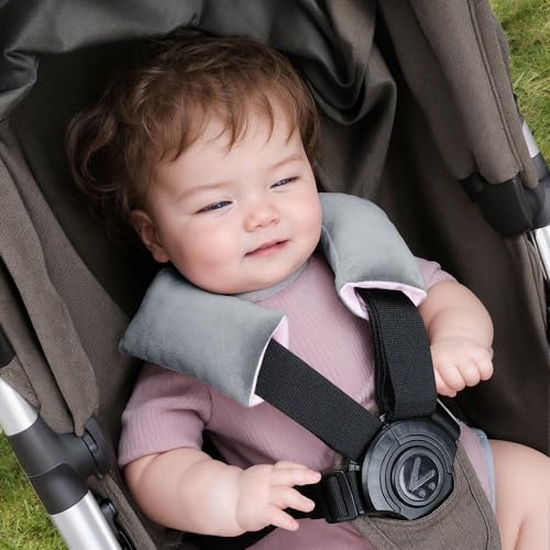COOLBEBE Car Seat Straps Shoulder Pads for Baby Kids - color: Grey/Pink, size: Small (Pack of 1)