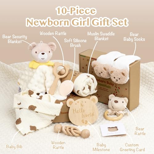 Baby Gift Set for Baby Shower - 10 Piece Newborn Box with Essentials - color: Little Bear