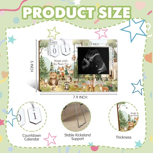 Woodland Baby Shower Decorations,Woodland Baby Nursery Stuff,Ultrasound Photo Frame with Baby's Countdown Weeks,Expecting Parents to be Pregnancy Gift,Baby's Announcement First Time Mom to Be - size: woodland