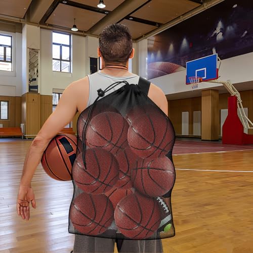 Extra Large Mesh Ball Bag, Heavy Duty 40"x30" Hold 10-12 Soccer Basketball - style: No Pocket