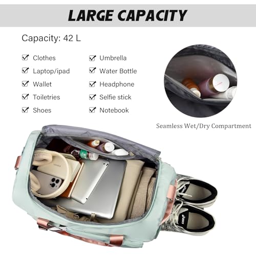 Eslcorri Gym & Travel Duffel Bag Backpack with Shoe & Wet Pocket, LightBlue - color: 42L-Light Blue