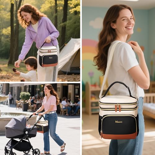 Mancro Expandable Breast Milk Cooler Travel Bag with Ice Pack - color: Beige