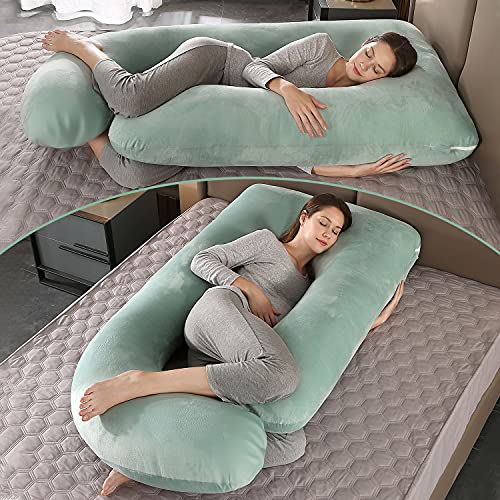 Elover U Shaped Pregnancy Pillow,Full Body Maternity Support - color: Velvet-green
