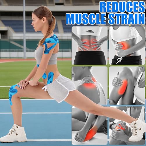 Wide Kinesiology Tape, 3 Pack, 4in x 5.5yd, Waterproof Blue Camo - color: Blue Camo - 4in