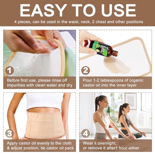 5 Pcs Castor Oil Pack Wrap, Castor Oil Organic Cold Pressed Unrefined