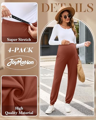 4 Pack Women's Maternity Jogger Pants - color: Caramel, Grass Green, Apricot, Black, size: Large