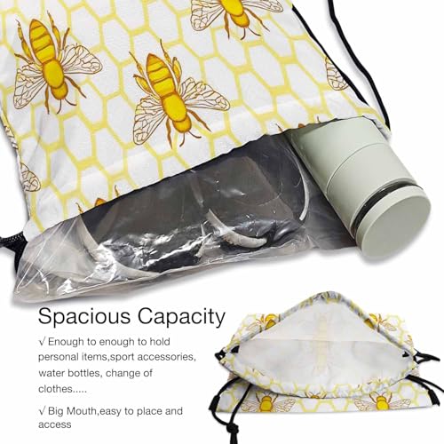Bee Drawstring Backpack Nature Insect Honeycomb Fragrant Sweet Honey for Swim Bag for Beach Swim Swimming Pool Drawstring Bags - color: Bee