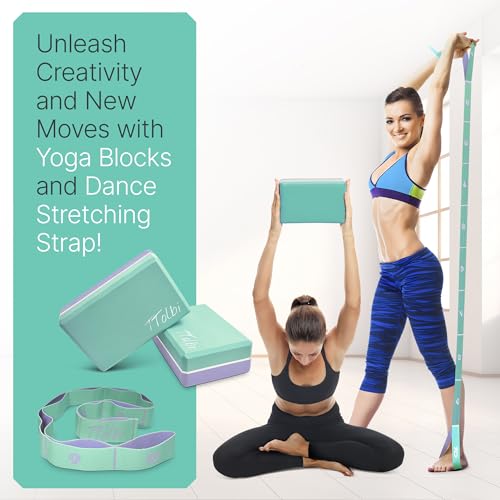 Yoga Blocks 2 Pack with Strap and Guide – Soft Non-Slip EVA Foam Blocks - color: Mint/Purple & Stretch Band Mint