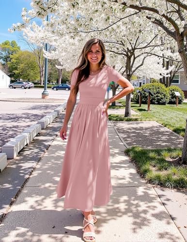 ZESICA Women's Casual Summer 2026 Short Sleeve Maxi Dress - color: Pink, size: Large