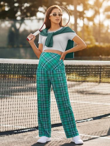 Summer Mae Viscose Maternity Pants Pregnancy Pajama Lounge Pant with Pocket - color: Green Plaid, size: Medium