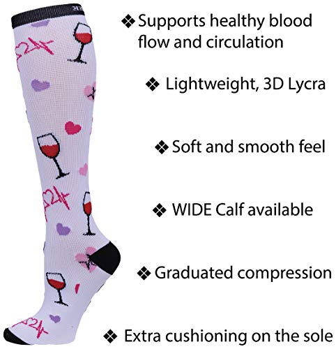 Cherokee Legwear Compression Socks for Women 10-15 mmHg (1-Pair Pack) - color: Neon Hearts, size: Extra Wide
