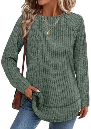 WIHOLL Long Sleeve Shirts for Women Fall Sweaters Lightweight Trendy Tops - color: 1-green, size: Large