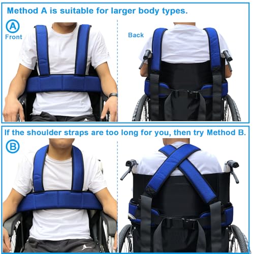 Wheelchair Seat Belt Torso Support Vest for Patient, Elderly & Disabled, Adjustable Full Body Harness Prevent Tilting or Falling & Keep User Upright, Chest Waist Band with Easy Release Buckles