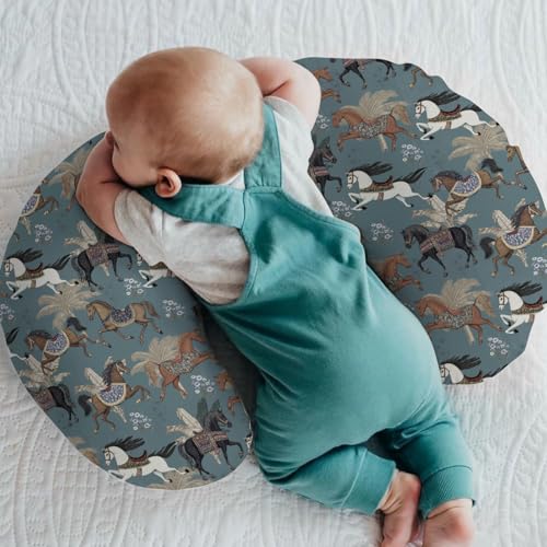 Vintage Horses Baby Nursing Pillow Covers for Boy Girl Retro Arabian Horses Palm Trees Nursing Pillow Slipcovers for Breastfeeding Pillows Horse Lovers Gift Soft Stretchy Cover for Newborn Infant Blue - color: Horse