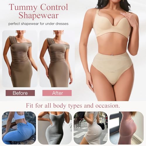 Tummy Control Thong Shapewear Underwear for Women Seamless Body Shaper Girdle Compression Panties - color: A1# Beige, size: Medium