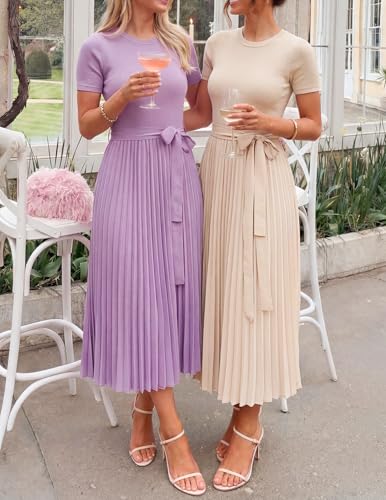 ZESICA Women's 2026 Summer Short Sleeve Knit Midi Dresses - color: Purple, size: Medium