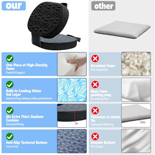 Foldable Cooling Gel Memory Foam Seat Cushion for Outdoor & Stadium Use - color: Black Fabric