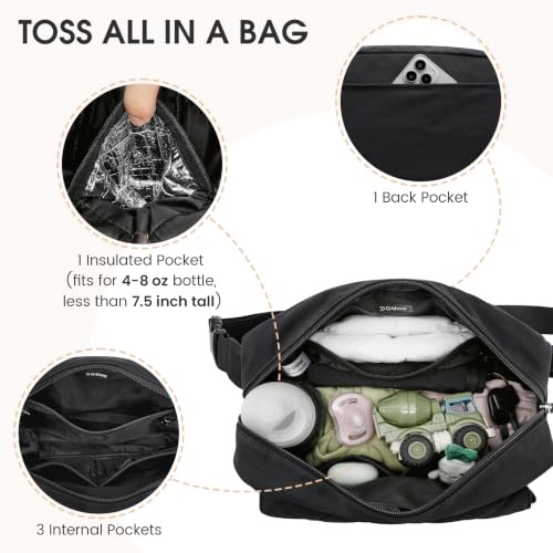 G4Free Small Diaper Bag, Mini Sling Diaper Bag with Portable Changing Pad - color: Black