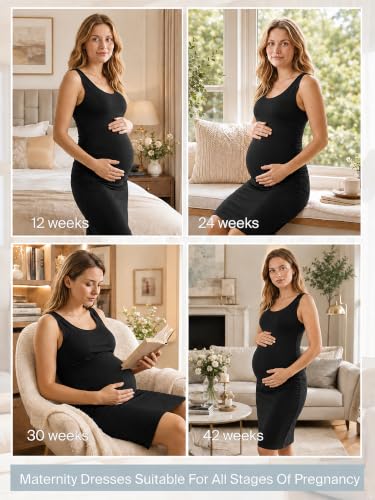 BBHoping Women's Summer Sleeveless Maternity Dress for Baby Shower - color: Black, size: Medium