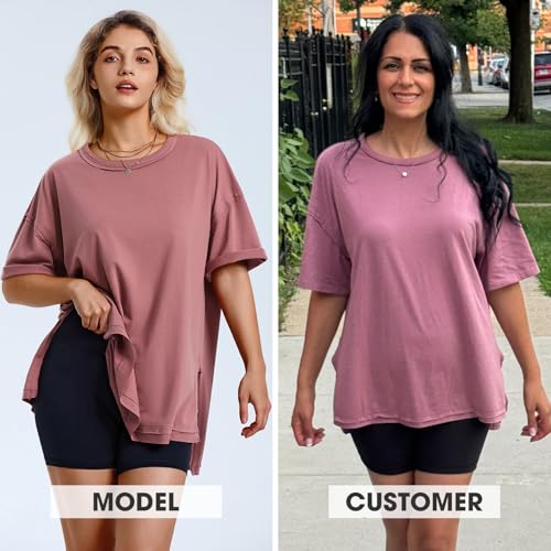 EXLURA Womens Summer Oversized T Shirts 2026 Casual Short Sleeve Loose Maternity Tops Crewneck Tunic Plus Gym Workout Top - color: Brown, size: Medium