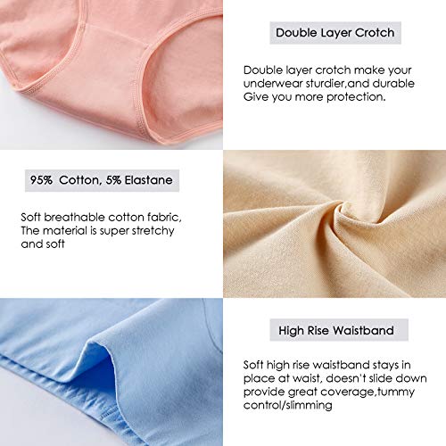 Womens Cotton Underwear High Waisted Full Coverage Briefs Ladies Panties - color: Light, 5-pack, size: X-Large