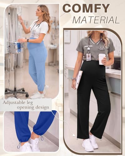 Locoowai 3 Pack Women's Maternity Jogger Scrub Pants with Pocket - color: Black, Sapphire Blue, Light Blue, size: Medium