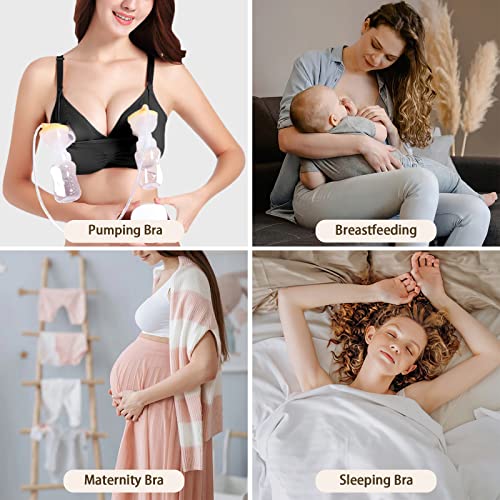 4HOW Pumping Bra Hands Free Nursing Pumping Bra All in One Wireless Padded Maternity Bralette for Large Bust - color: Black, size: Large