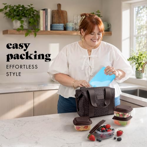 Fit & Fresh Remi Neoprene Lunch Bag for Women w/Ice Pack & Containers - color: Chocolate Feline Fine, size: One Size