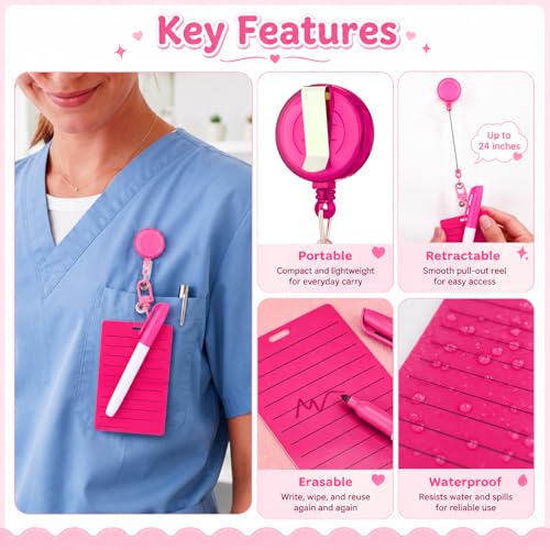 Lincia 6 Sets Dry Erase Badge Notepads with Markers and Retractable Reels - color: Bright Colors, style: Lined