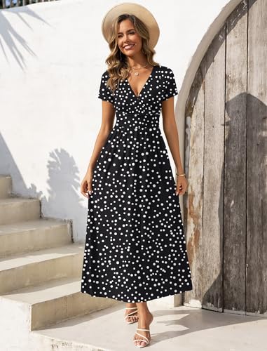 Gracyoga Women's Dresses 2026 Short Sleeve Wrap Maxi Dress with Pockets - color: Black Dot, size: X-Large