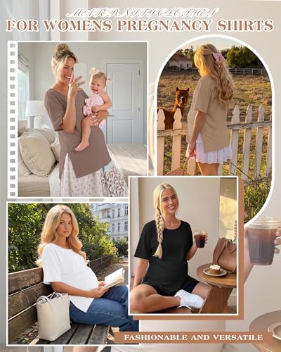 4 Pack Women's Maternity T Shirts - color: Khaki, Light Coffee, White, Black, size: Medium
