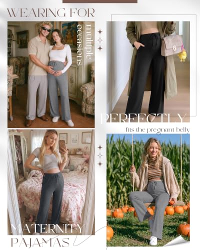 Huukeay 4 Pack Women's Maternity Wide Leg Casual Lounge Pants - color: Dark Mixed Gray, Light Gray, Black, Black, size: Medium