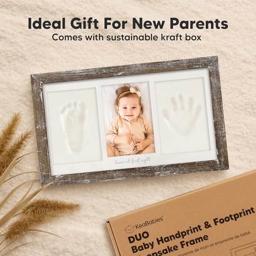 KeaBabies Baby Hand and Footprint Kit, Clay Keepsake Frame (Barnwood) - color: Barnwood, size: Duo Frame, 13" x 7.8"