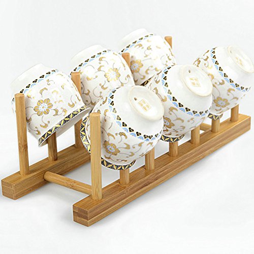 Bamboo Wooden Dish Rack Drying for Kitchen Dish/Plate/Bowl/Cup/Pot Lid/Book - size: Small