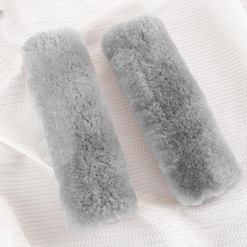 Amooca 2-Pack Real Wool Seatbelt Cover Authentic Sheepskin Shoulder Pad - color: Light Grey Sheepskin, size: 10.5in 2pack
